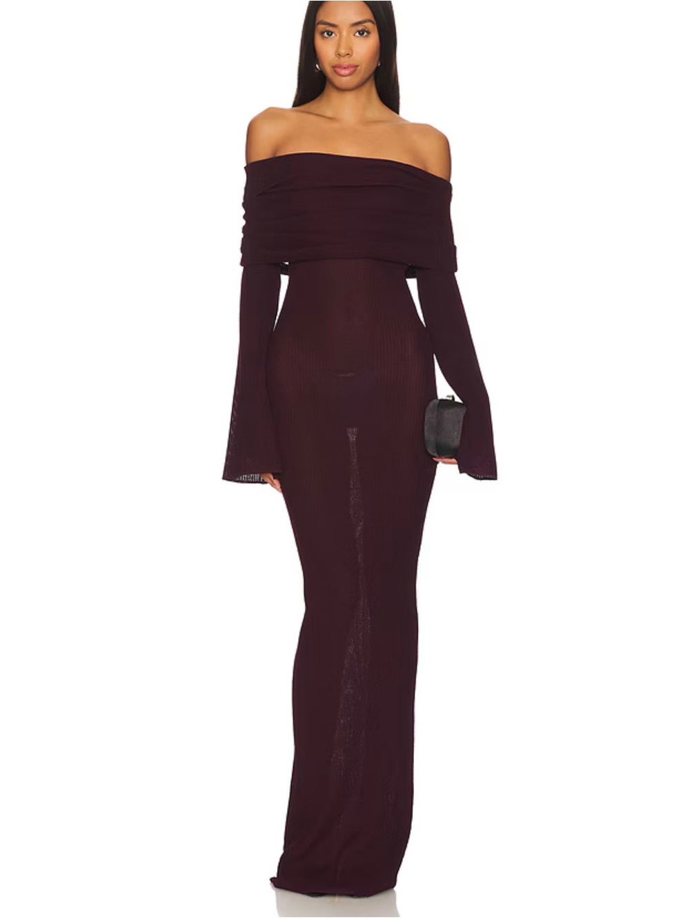 SER.O.YA Off-Shoulder Ribbed Maxi Dress in Plum